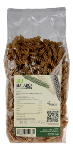 Makaron orkiszowy pełnoziarnisty spirelli BIO 400g NIRO