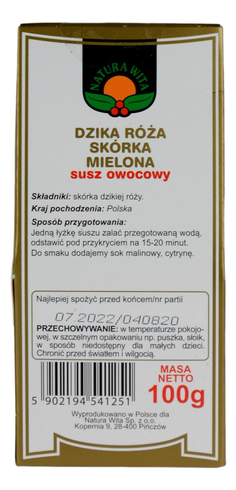 Dzika róża skórka mielona 100g NATURA WITA