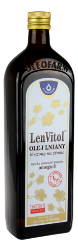 LenVitol Olej lniany budwigowy tłoczony na zimno 1000ml OLEOFARM