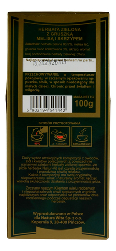 Herbata zielona z gruszką, melisą i skrzypem 100g NATURA WITA