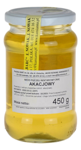 Miód akacjowy 450g Pasieka BARĆ Kamianna