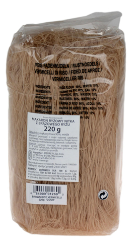 Makaron ryżowy nitka 5 z brązowego ryżu 220g COCK