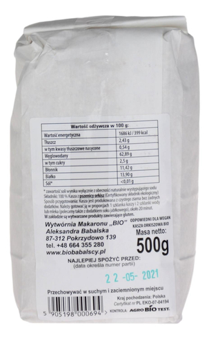 Kasza orkiszowa drobna BIO 500g BIOBABALSCY