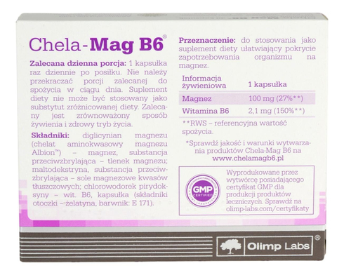 Chela-Mag B6 (Magnez + Witamina B6) 30 kapsułek OLIMP