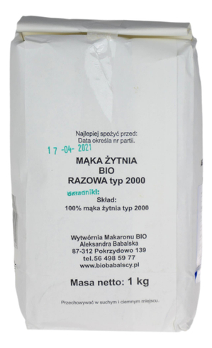 Mąka żytnia razowa typ 2000 BIO 1kg BIOBABALSCY