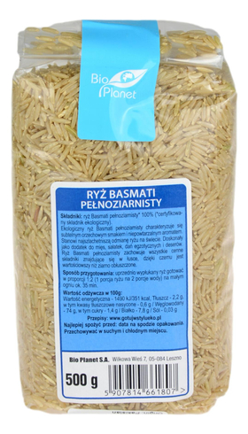 Ryż basmati pełnoziarnisty BIO 500g BIO PLANET
