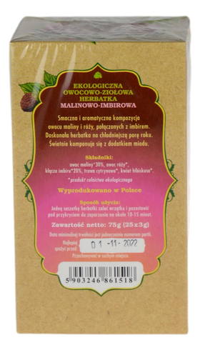 Herbatka malinowo imbirowa EKO 25x3g DARY NATURY