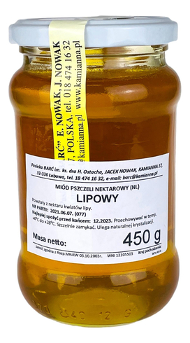 Miód lipowy 450g Pasieka BARĆ Kamianna