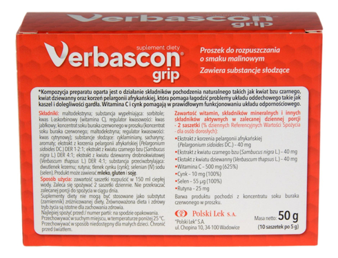 Verbascon Grip - malinowy 10 saszetek POLSKI LEK