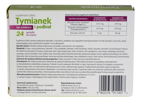 Tymianek i podbiał - pastylki na gardło ZYSKAJ ZDROWIE