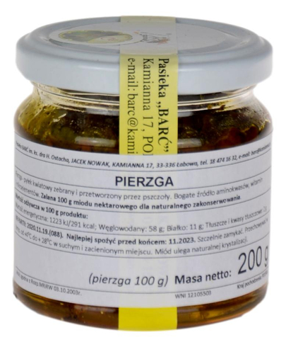 Pierzga w miodzie 200g Pasieka BARĆ Kamianna