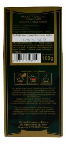 Herbata zielona z owocami maliny i truskawki 100g NATURA WITA