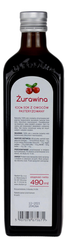 Żurawina sok 100% 490ml OLEOFARM