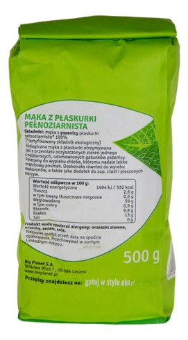 Mąka z płaskurki pelnoziarnista BIO 500g BIO PLANET