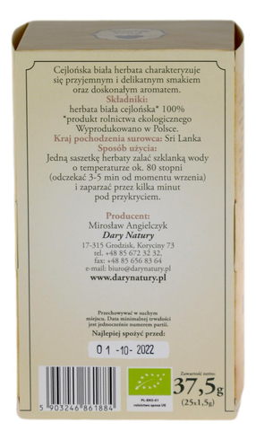 Herbata biała ekspresowa EKO 25x1,5g DARY NATURY