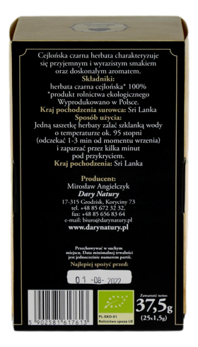 Herbata czarna celjońska EKO 25x1,5g DARY NATURY