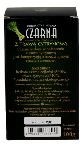 Herbata czarna z trawą cytrynową EKO 100g DARY NATURY