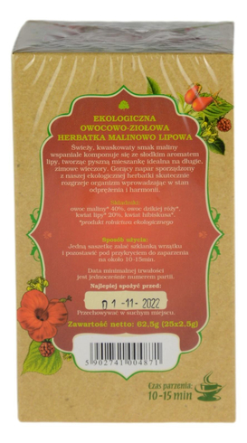 Herbatka Malinowo Lipowa EKO 25x2,5g DARY NATURY
