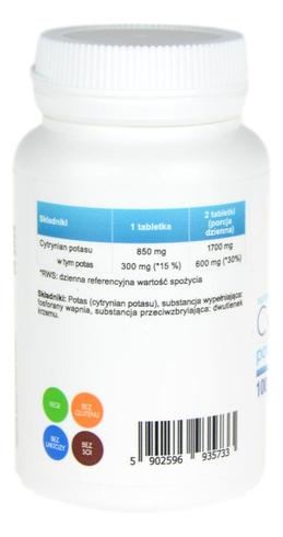 Cytrynian Magnezu 100mg z potasem 150mg + B6 100kaps ALINESS
