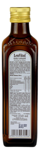 LenVitol Olej lniany budwigowy tłoczony na zimno 250ml OLEOFARM