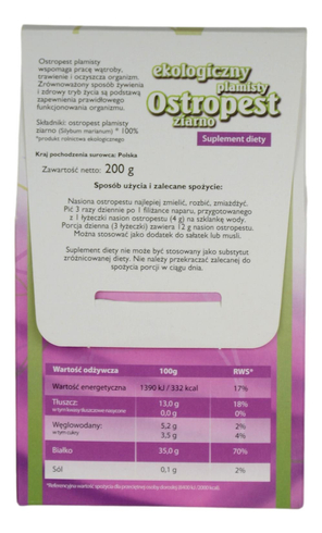 Ostropest plamisty ziarno EKOLOGICZNY 200g DARY NATURY