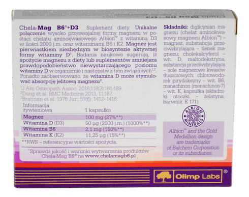 Chela-Mag B6 + D3 (Magnez + Witamina B6 + Witamina D3) 30 kapsułek OLIMP