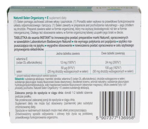 Selen Organiczny + wit. E - 60 tabletek NATURELL