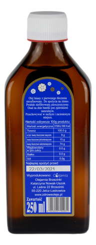 Olej lniany budwigowy tłoczony na zimno 250ml OLEJARNIA